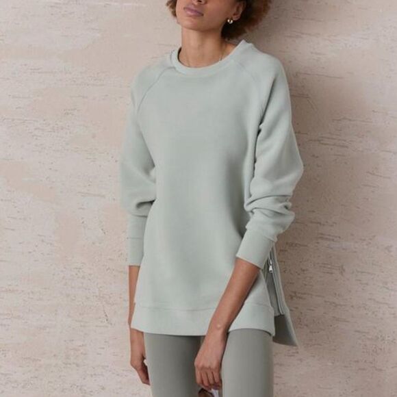 Varley Manning Sweatshirt in Desert Sage Blue Mid-Weight Ribbed Knit Size Small - Picture 1 of 5
